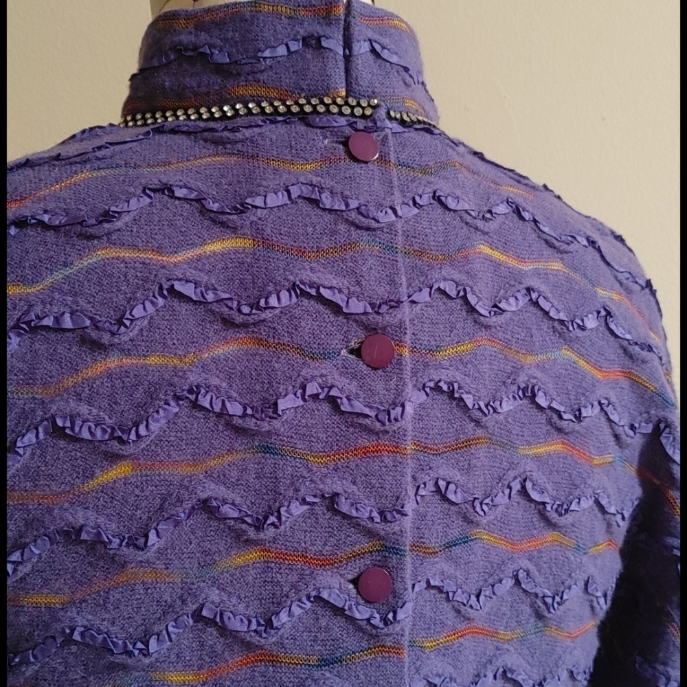 Vintage 80s Purple Long Shift Dolman Sleeves Dress with Texture - Picture 8 of 16